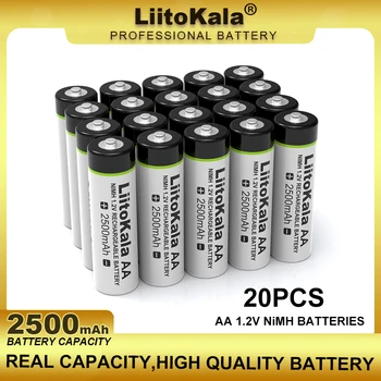 20 штук Liitokala 1.2 В AA 2500 мАч Ni-MH Аккумуляторная батарея для температурного пистолета, игрушечных батареек для мыши с дистанционным управлением