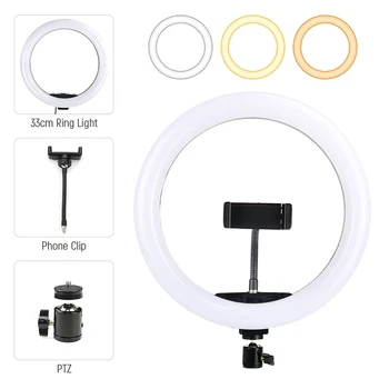 33-сантиметровый светодиодный кольцевой светильник для селфи с зажимом для телефона, заполняющий светильник для фотосъемки, светодиодная кольцевая лампа Ringlight для записи видео в реальном времени Tiktok