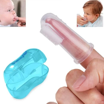5,5x2,3 см Детская Зубная щетка с пальчиками, Мягкий Безопасный Детский Тренировочный Прорезыватель, Коробка для хранения детской зубной щетки с пальчиками