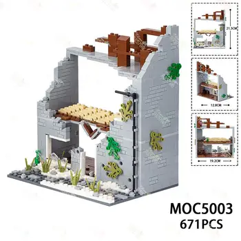 671PCS Сцена с виллой в стиле милитари, строительные блоки, Креативные поделки, скрытые Полуразрушенные дома, Сборочные кирпичи, игрушки для детей MOC5003