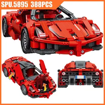 7095 388шт Технический красный спортивный автомобиль 1: 18, гоночный автомобиль, откидные строительные блоки, игрушечный кирпич