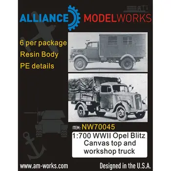 AM-WORKS NW70045 1/700 Немецкий Брезентовый грузовик Opel Blitz времен Второй мировой войны и мастерская (6шт) - Комплект деталей для модернизации