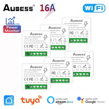 Aubess 16A Power Monitor Switch Wifi Smart Switch DIY Breaker с функцией двухстороннего управления Поддержка Alexa Google Home Яндекс Алиса