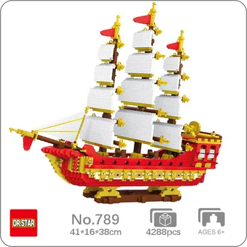 Dr.star 789 Древний Счастливый парусник Пиратский корабль Парусная лодка DIY Мини Алмазные блоки Кирпичи Строительная игрушка для детей Подарок без коробки