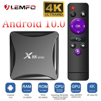 LEMFO TV Box Android 10 4K X88 mini RK3228A Четырехъядерный процессор с поддержкой WiFi 2.4G 100M 60fps Smart Android 10.0 TV Box 2023 Медиаплеер