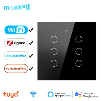 Tuya Smart Life 110-220 В WiFi / Zigbee 4x4 Бразильский Выключатель Света с Сенсорной панелью 4/6 Gang Нейтральный Провод / Без Нейтрального Провода Alexa Google Home