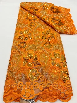 Африканская кружевная сетка с пайетками, Французская сетчатая кружевная клубная ткань в нигерийском стиле Asoebi, ткани для шитья