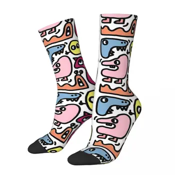 Винтажные красочные Doodle Monsters, версия 3, сумасшедшие мужские носки, унисекс, уличный стиль, бесшовные носки для экипажа с принтом, подарок для мальчиков