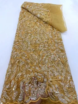 высококачественная кружевная ткань из бисера для свадьбы 2023 белая африканская кружевная ткань нигерийская ткань 5 ярдов пайеток для вечернего платья зеленого цвета