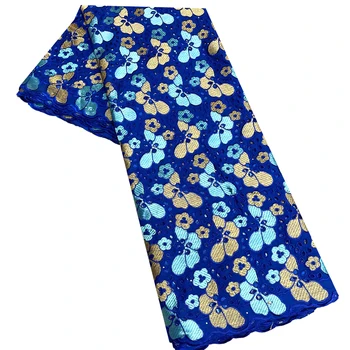 Высококачественная синяя африканская вышивка 5 ярдов, 100% хлопчатобумажная ткань, швейцарское вуалевое кружево из Швейцарии для вечернего платья в Дубайском стиле F72