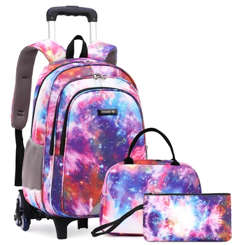 Детский рюкзак на колесиках для девочек, Багажный рюкзак на колесиках, Тележка, Школьная сумка, Дорожная сумка на роликах с пакетом для ланча, сумка для карандашей