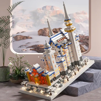 Замок Лебединое озеро Строительный блок Кирпичи Архитектура Мини Мира Снежная светодиодная модель Алмазная игрушка для детей Без коробки