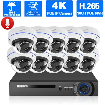 Комплект Системы видеонаблюдения 4K Dome CCTV Security External IP POE Camera System Для Домашнего Уличного мониторинга 10-Канальный Видеорегистратор 8-Канальный Комплект Видеорегистратора POE