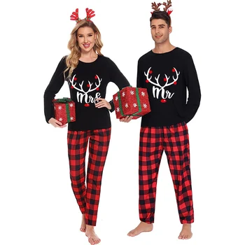 Комплекты пижам для рождественской пары Mr. & Mrs. Antler Loungwear, Черный пижамный комплект