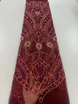 Красивые африканские бусины кружевная ткань SYJ-13023315 высококачественные нигерийские блестки кружевная ткань для французской вышивки