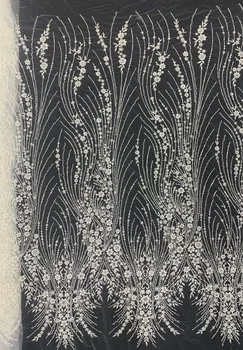Кружевная ткань с жемчугом, бисером, ткани для одежды и текстиль, НОВЫЕ поступления 2023, Белоснежное бисерное кружево для вечерних платьев, непрерывное