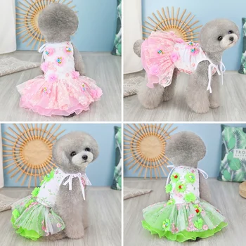 Кружевное платье для собак, платье принцессы для щенков, весенняя юбка с цветочным рисунком для собак, S-XXL для маленьких средних собак, кошек, летняя одежда для домашних животных, прямая поставка