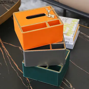 Многофункциональная кожаная коробка для салфеток Дистанционное управление Хранение ключей Съемная коробка для салфеток Украшение дома гостиной спальни Украшения