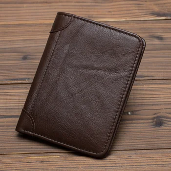 Мужской короткий кошелек из натуральной кожи, двойной карман для удостоверения личности /кредита, винтажный дизайнерский Простой мини-мужской держатель для карт, кошелек для денег