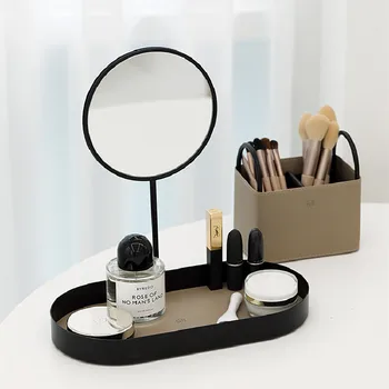 Настольные подставки для хранения косметики Nordic Со съемным зеркалом для макияжа на 360 градусов, многофункциональные украшения для макияжа