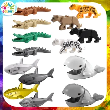 Новый строительный блок Животное Акула Леопард Крокодил Собака Медведь Сборка модели орнамента Детская сумка для строительных блоков Оптовый подарок