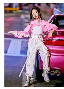 Одежда для танцев в стиле хип-хоп для девочек, розовый сценический костюм для уличных танцев, Детская одежда для джазовых танцев, фестивальная одежда, Kpop Наряд