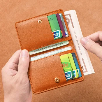 Однотонный маленький кошелек из искусственной кожи для женщин, короткий простой женский кошелек с кнопками, ультратонкая сумка для кредитных карт, портмоне для монет