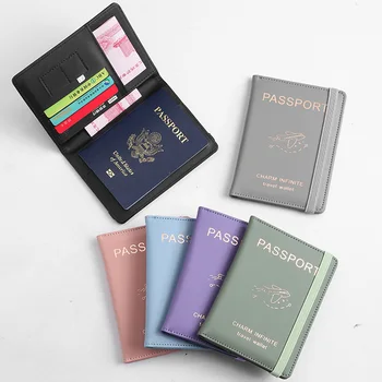 Персонализированная Rfid обложка для паспорта с именами, эластичные ленты, Функциональный дорожный бумажник для паспорта в самолете
