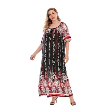 Плюс Размер 4XL, мусульманское платье для сна с цветочным принтом в стиле ретро, одежда для отдыха с коротким рукавом, пижамы, Женская ночная рубашка полной длины, Негабаритная