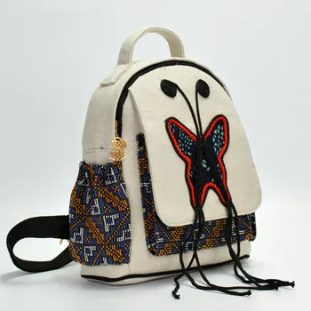 Рюкзак с вышивкой из хлопка и льна в национальном стиле, сумочка ручной работы с бабочкой, простая сумка для отдыха и путешествий большой емкости ba
