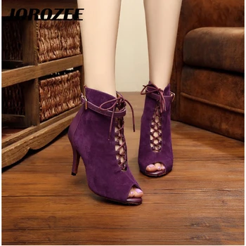 Сапоги для латиноамериканских танцев JOROZEE Фиолетовые бархатные женские туфли для бальных танцев, свадебные сапоги для сальсы на высоком каблуке с мягкой подошвой