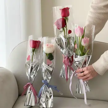 Сумка для цветочных букетов на 10 листов Нежной водонепроницаемой оберточной бумаги для цветов, сумка для упаковки букетов на День Святого Валентина, декор для вечеринки