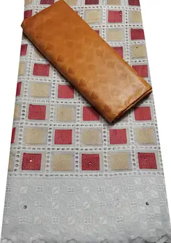 Ткань Guinea Bazin Rihce Brode Со 100% Хлопчатобумажной Швейцарской Кружевной Тканью Femme Robe Ткань Bazin Riche Brode 2,5 + 2,5 Ярда/Комплект SKM130