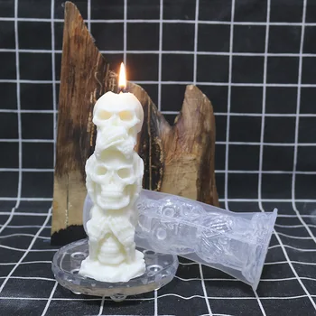 Форма для нанесения клея на Хэллоуин, вырезающая свечу с головой скелета, Гипсовая форма для ароматерапии, 3D Форма для украшения свечи