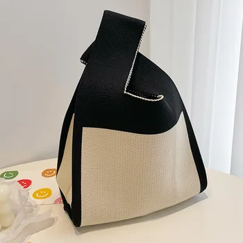 Японская вязаная женская сумка, Темпераментная тканая сумочка, женская мини-сумка на запястье с узлом, сумка для ключей, сумка для телефона, портативный легкий кошелек